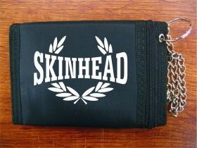 Skinhead venček pevná čierna textilná peňaženka s retiazkou a karabínkou, tlačené logo